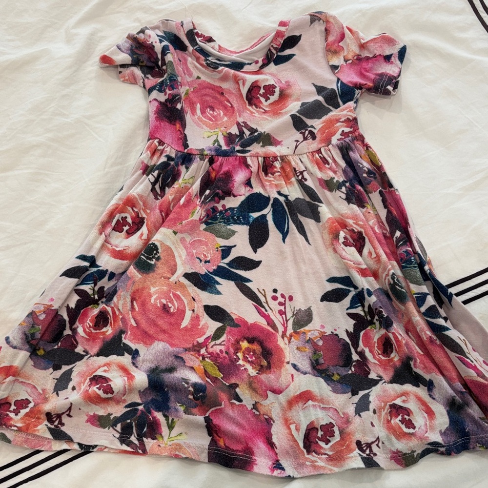 Posh Peanut Pink Floral Kids Dress